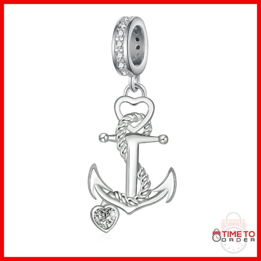 Sterling Silver Anchor Charm Bracelet 20x13mm Nautical Jewelry Gift